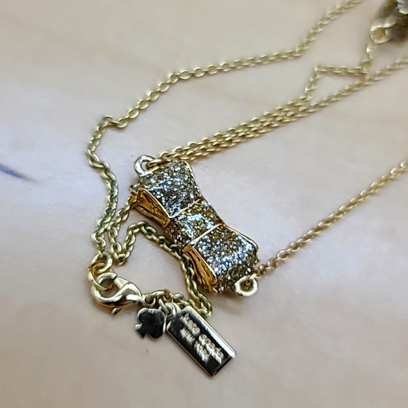$158 Kate Spade "TAKE A BOW" Gold Stations XL Necklace w Cubic Zirconia Bows! - Picture 6 of 14